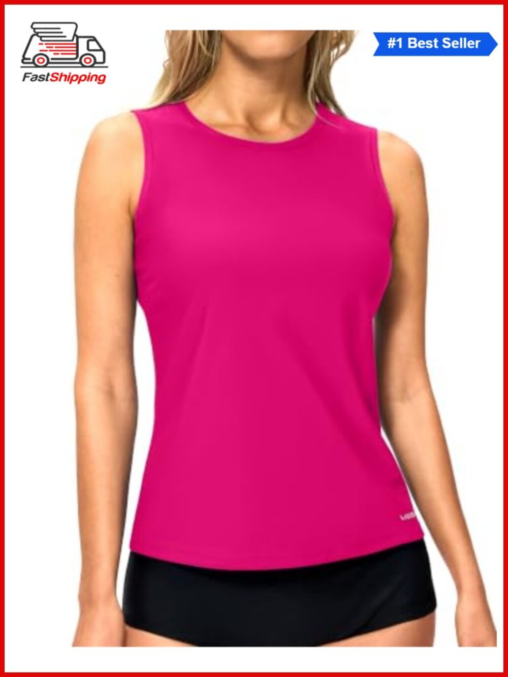 High Neck Tankini Top Modest Swimwear Removable Bra UPF 50+ Polyester Elastane